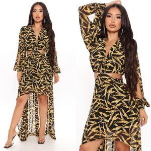Fashion Nova Sunset Dinner Printed Maxi Dress - Black/Yellow